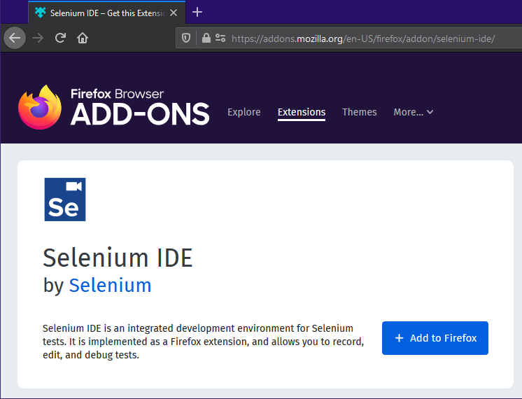 Firefox Browser Addons Selenium IDE