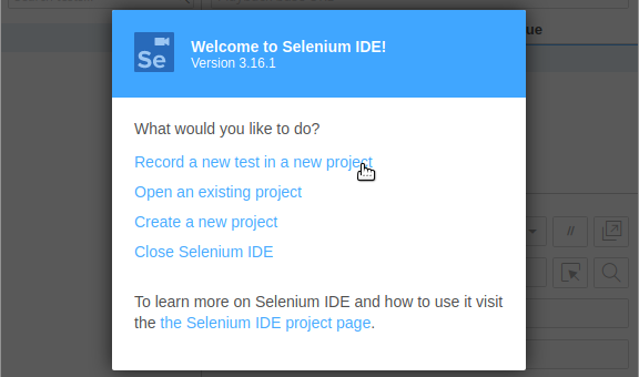 Welcome to Selenium IDE!