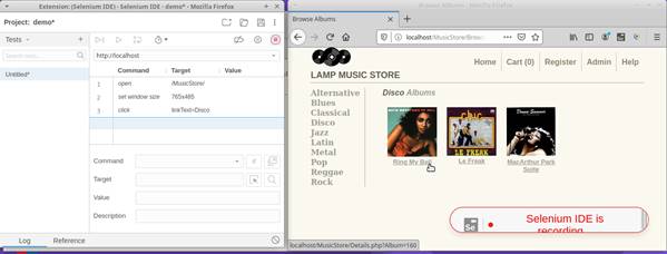 Demo Shop Lamp Music Store - Selenium IDE is recording
