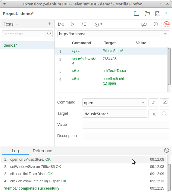 Project: demo* setup in Selenium IDE