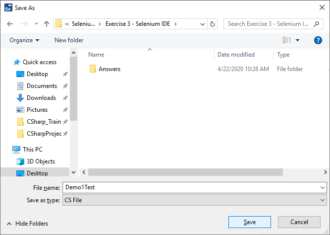 Setup Selenium IDE Browser Extension - Save As CS file