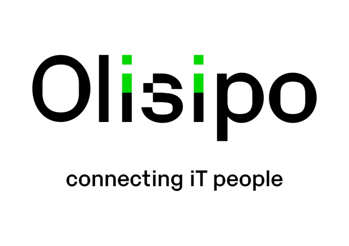 Logo with the word "Olisipo" in bold black font, featuring two green lowercase "i"s. Below, the tagline reads "connecting iT people" in lowercase black letters. The light grey background reflects our About Us story and values.
