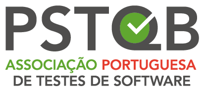 Logo of PSTQB with a green tick inside the letter "Q." Below, the text reads "ASSOCIAÇÃO PORTUGUESA DE TESTES DE SOFTWARE" in green, red, and black letters. Learn more About Us and our commitment to software testing excellence.